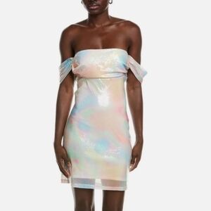 Amanda Uprichard Jacinta Mini Dress/ String-Back Sparkly Glowy Pastels NEW Sz M